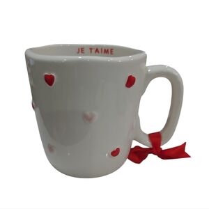 💗▪️Sunday Morning ▪️Creamics Hand Painted Heart Patterned Mug with Red Accents